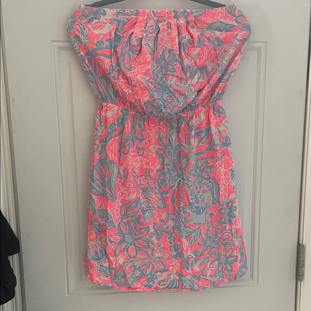Lilly Pulitzer Strapless Dress in Pink and Blue Floral